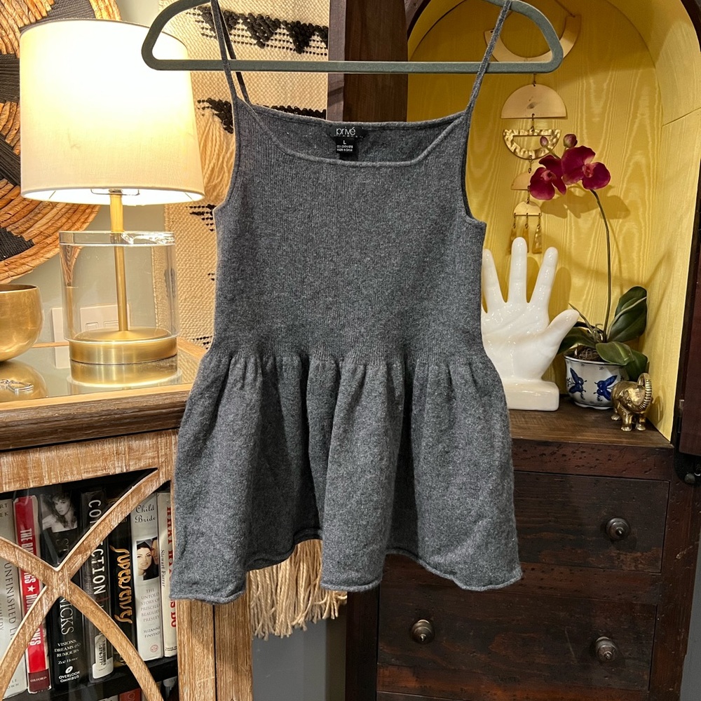 Prive Cashmere Cami Tank L large peplum grey sweater cami